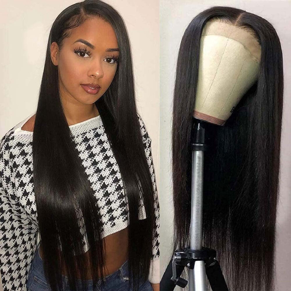 Unisex Black 13X6 Lace Front Wig Brazilian Virgin Human Hair Pre Plucked 180 Density Natural Hairline For Women