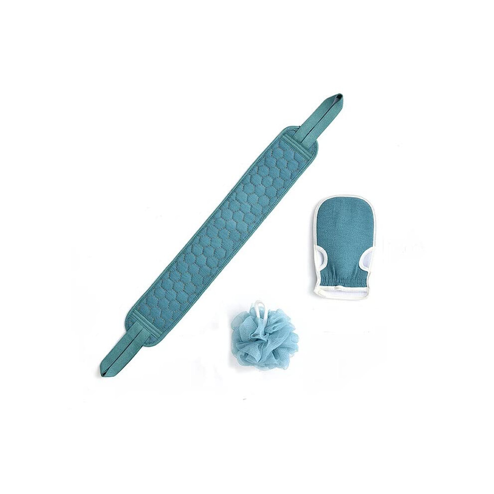 Bath Scrubber Set with Long Back Scrubber and Exfoliating Bath Gloves for Deep Skin Cleansing
