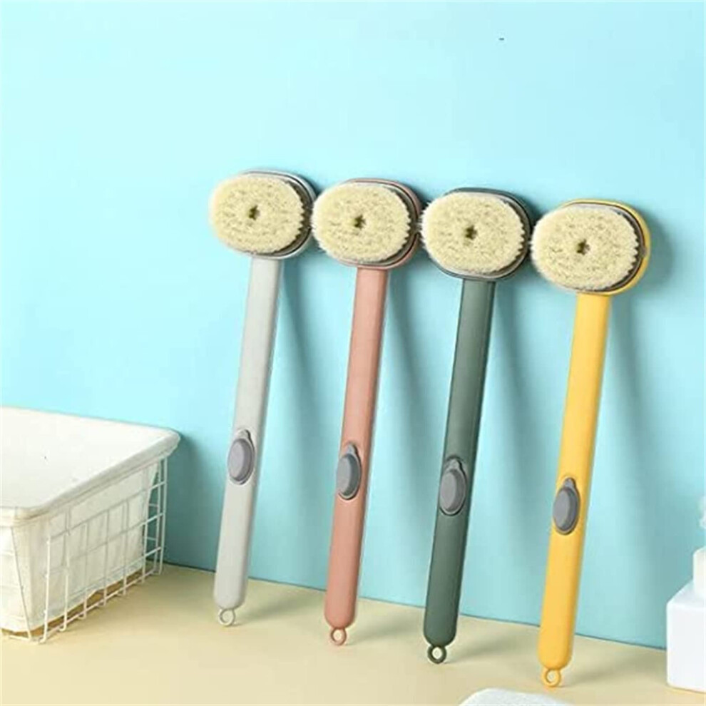 Green Back Scrubber For Shower With Long Handle, Soft Bristles And Builtin Soap Dispenser,