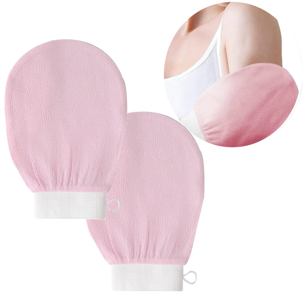 Pink Exfoliating Gloves 2pcs for Bath and Shower, Viscose Mitts for Effective Dead Skin Removal