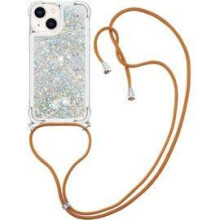 Cordino a tracolla per iPhone 14, design glitterato con protezione in TPU con cuscinetto d'aria, cover antiurto con cordino regolabile per spalla e