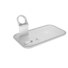 Perfekta presenter, universell 3-i-1 trådlös laddare, coolt blått ljus för nattetid, lätt och platsbesparande design, komplett set med adaptrar