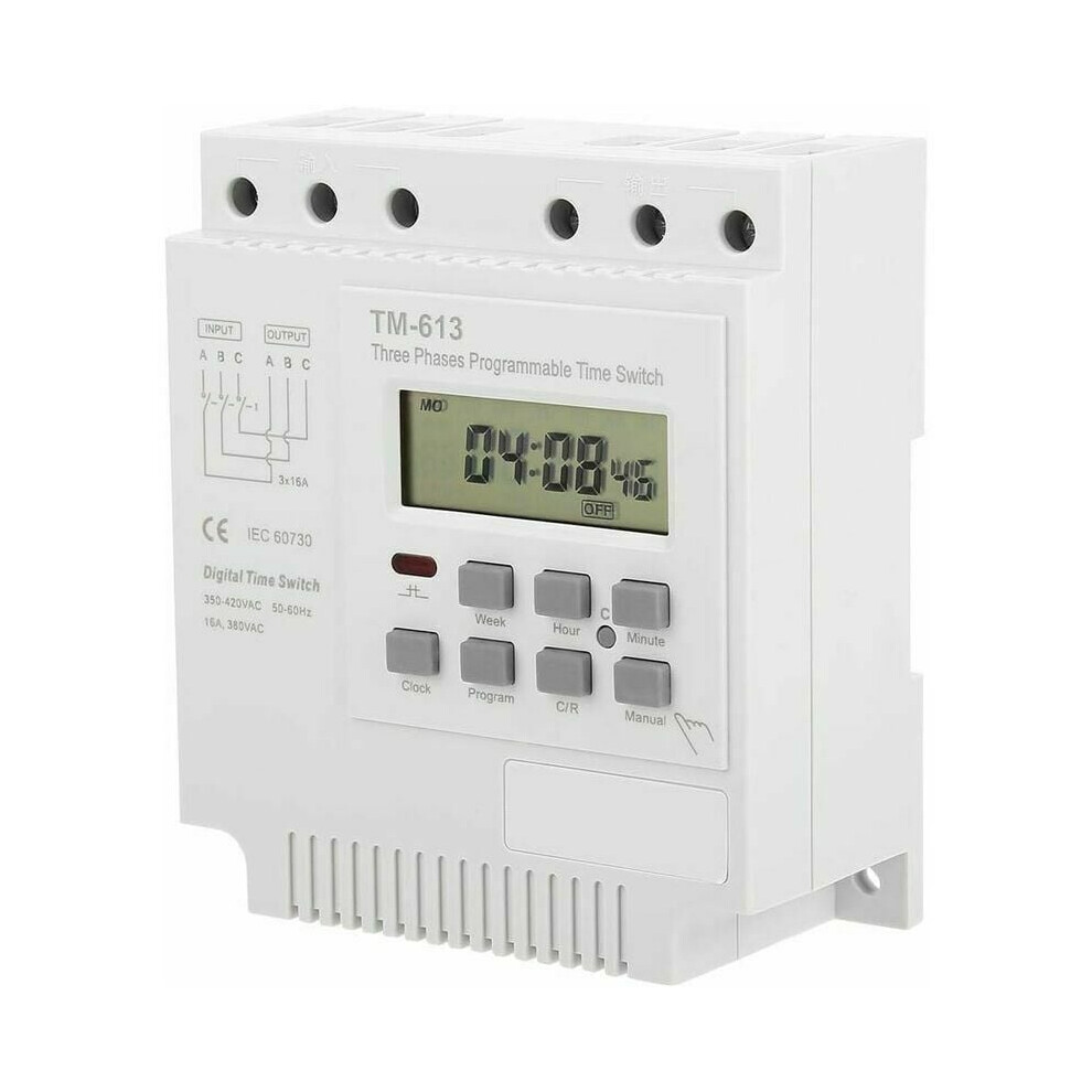 Three Phase 380V Programmable Control Power Timer Switch, Tm-613 Weekly Programmable Microcomputer Control Timer Rechargeable Battery For Exhaust Fan 9012494446654