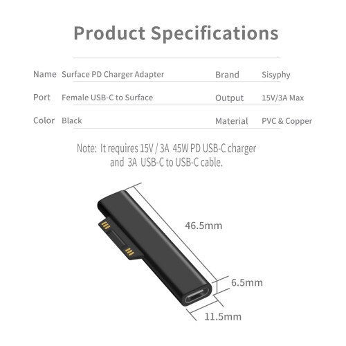 Προσαρμογέας PD USB τύπου C σε DC για Microsoft Surface, μαγνητικός προσαρμογέας γρήγορης 1