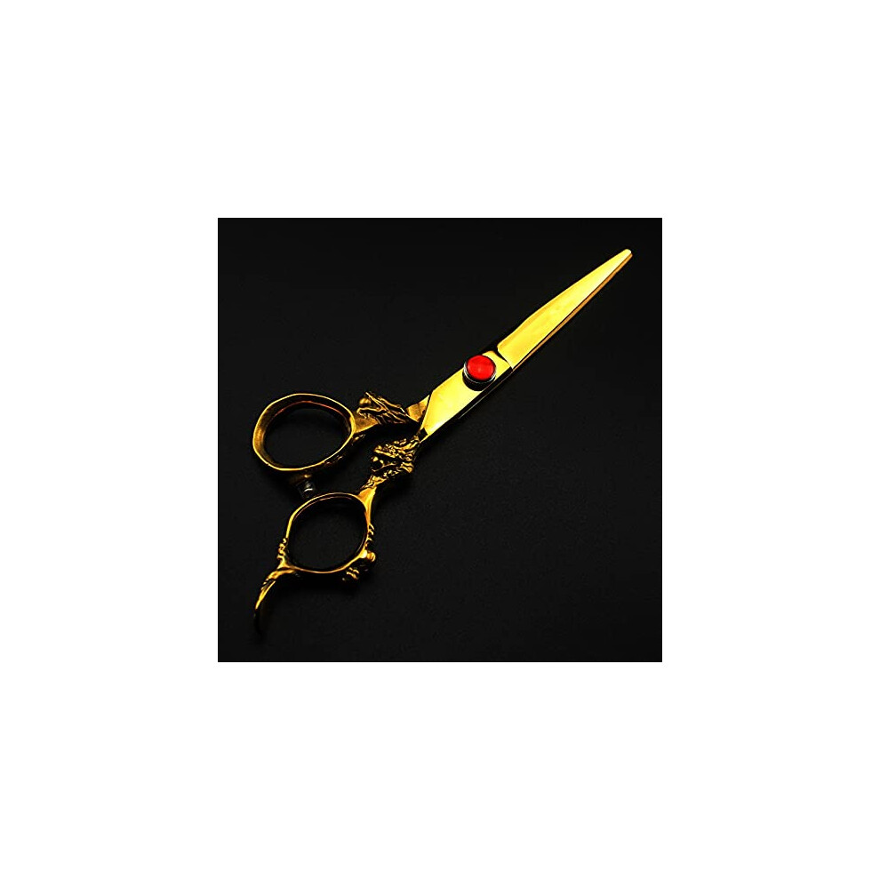 Gold Hair Cutting Scissors 6 Inch Dragon Japanese 440C Professional Barber Shears Ergonomic Handle