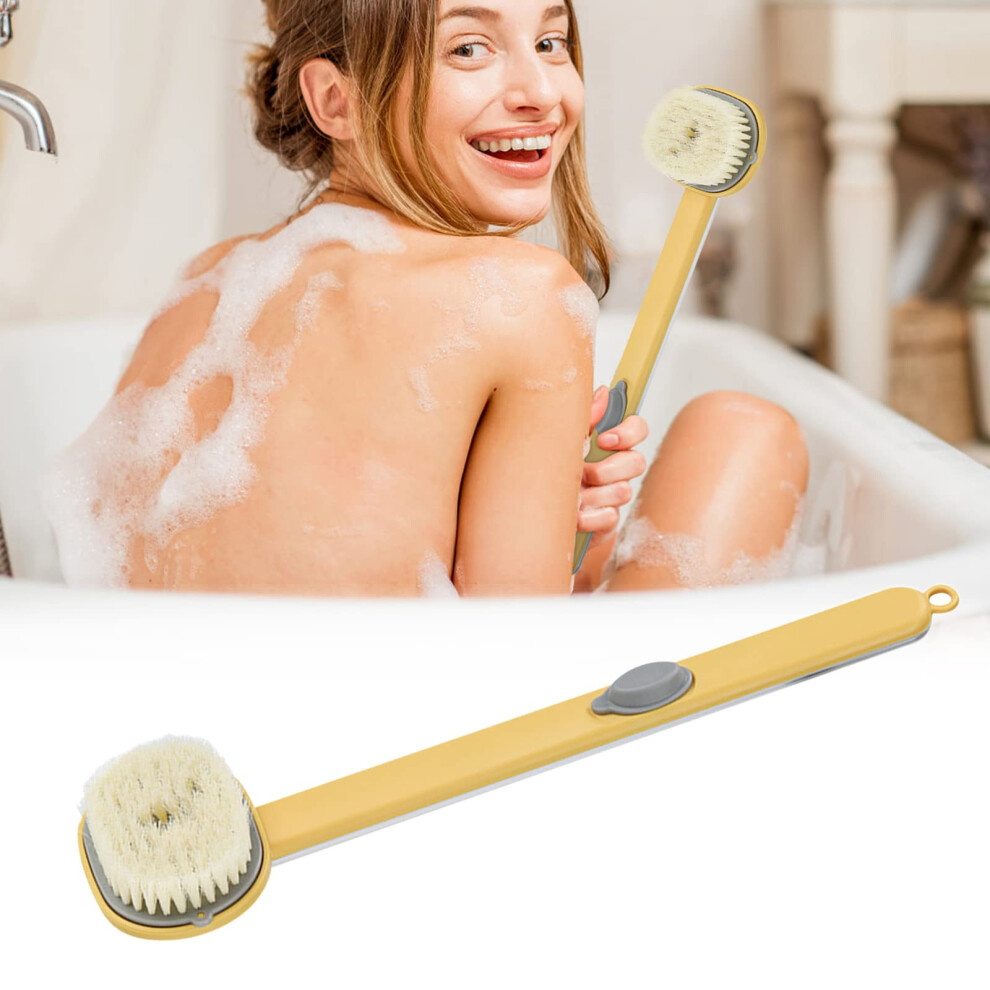 Long Handle Shower Brush with Body Wash Dispenser, Curved Back Scrubber for HardtoReach Areas