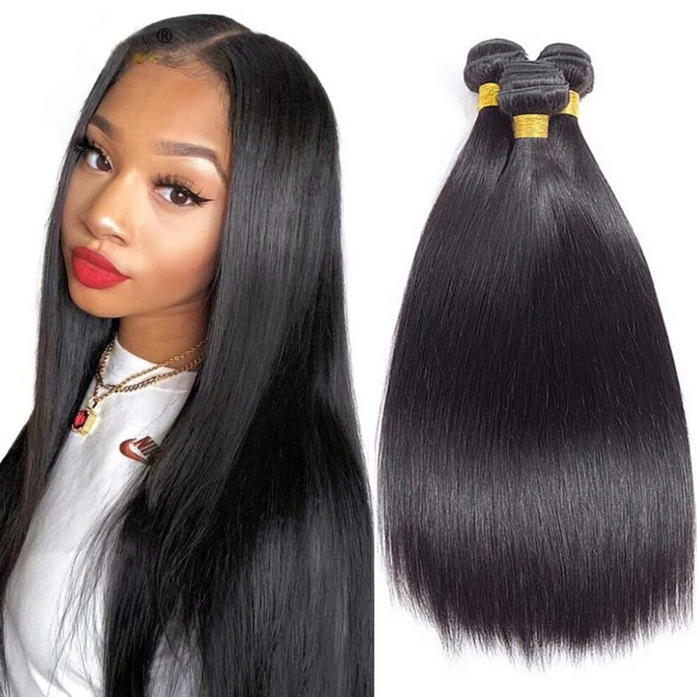 Unisex 10A Brazilian Straight Virgin Remy Hair Bundles 3Pcs Silky Double Weft Extensions 12 14 16In