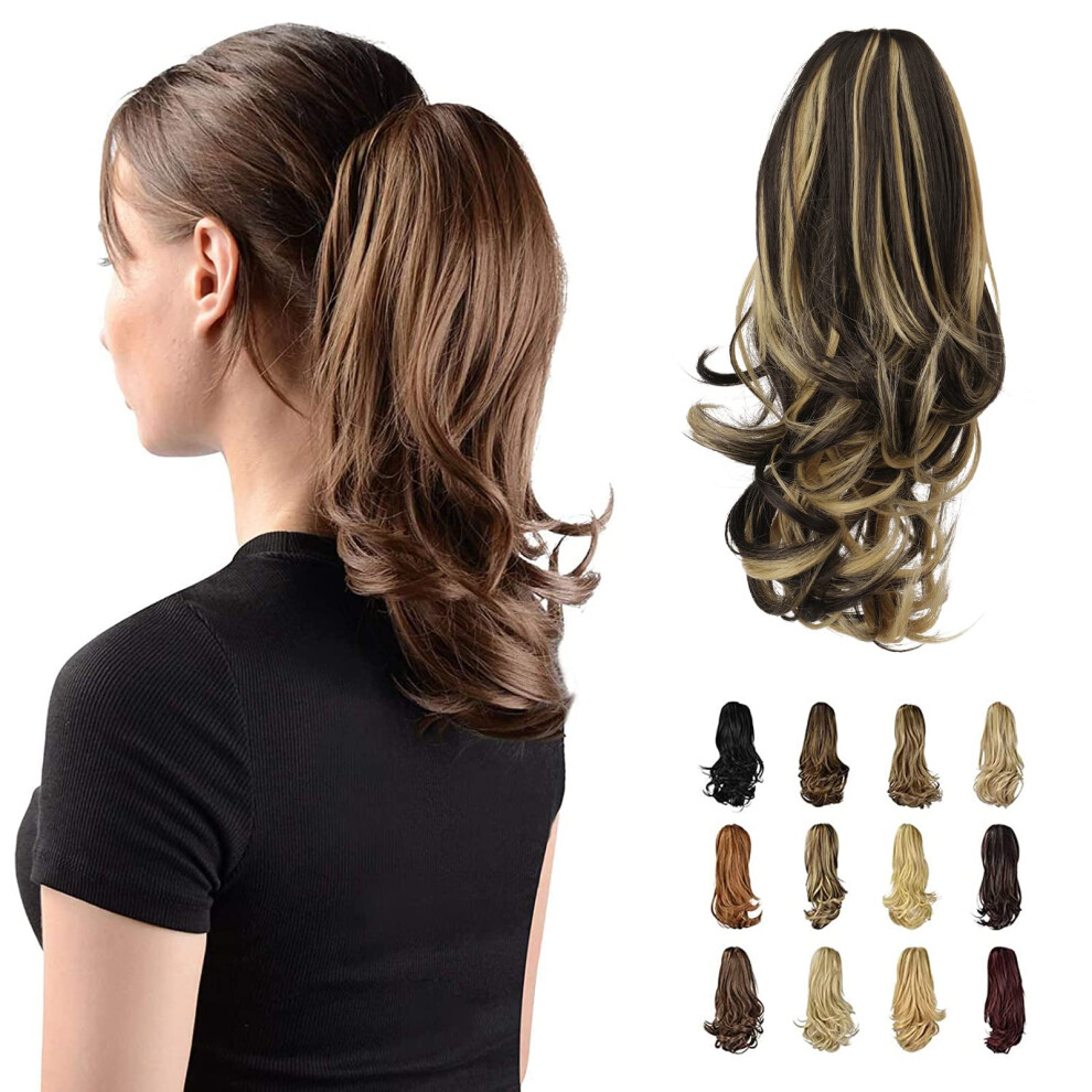 Ponytail Hair Extension with Claw Clip, 13 Inch Synthetic Wavy Hairpiece, Natural Black Curl