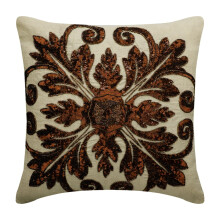 Fodere per cuscini decorative, rame 45x45 cm, lino con paillettes, perline e stile Art Nouveau, motivo astratto in stile Art Deco - Copper Alchemist