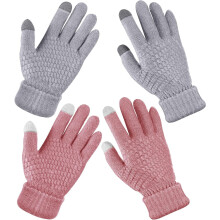 2-Pairs Women's Winter Touchscreen Gloves Warm Knit Gloves, Elastic Cuff Winter Gloves