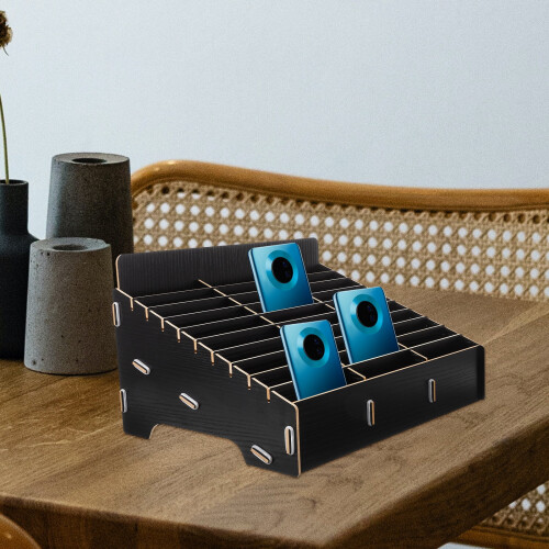 Wooden Multi-grid Phones Storage Case Tabletop Compartment Mobile Phone Organizer 2