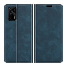 Realme GT5G-vel kompatibilis - Bőr flip tok - Kék