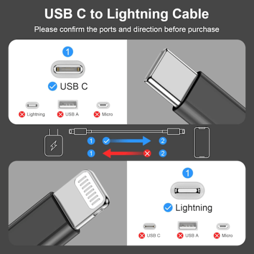 Chargeur rapide compatible avec iPhone et AirPods | Câble USB-C vers Lightning 1 m – Noir 1