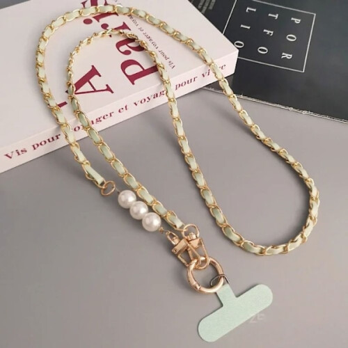 Cordão transversal para celular com pérolas, modelo Pickup Chain, cor branca (VIT). 1