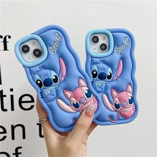 (Compatível com Samsung S21) Capa de silicone azul para celular com o tema Lilo e Stitch 1