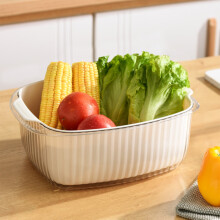 WJSXC Lavatório Duplo de Grande Capacidade, Cesto para Legumes de Cozinha Compatível com Panelas e Lava-louças, Escorredor, Fruteira Branca