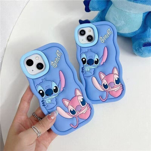 (Compatível com Samsung S21) Capa de silicone azul para celular com o tema Lilo e Stitch