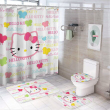 Set da doccia Hello Kitty 4 pezzi per tutta la famiglia con tenda, tappeti antiscivolo, copriwater e tappetino da bagno, tende impermeabili nere + 12