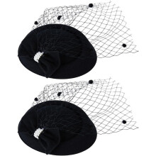 Cappello fascinator con fiocco, cappello in feltro di lana con veletta, copricapo bianco e nero, cappello da cocktail con fermaglio per capelli, tea