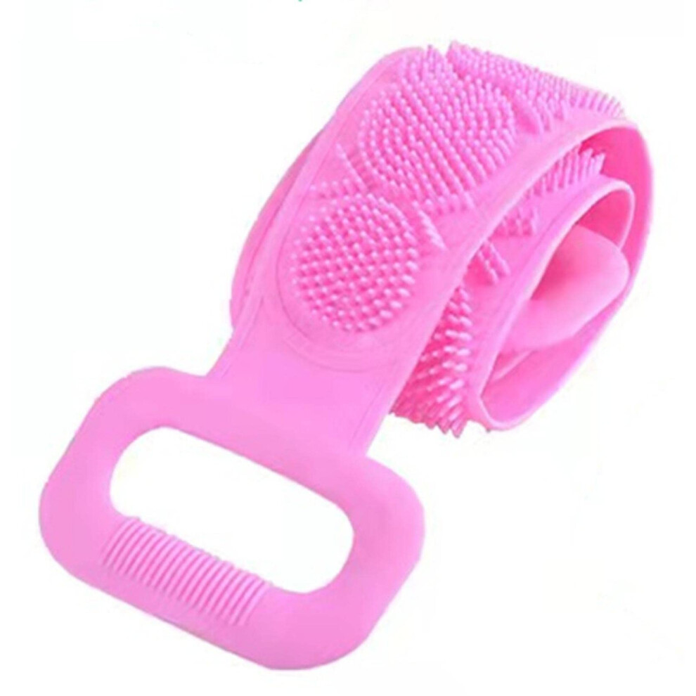 Pink 2Pack Silicone Bath Body Scrubber With Handles, Doublesided Exfoliating Back Scrubber 70Cm
