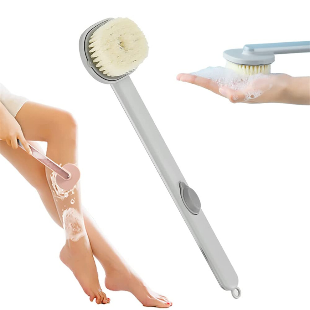 Back Scrubber with Long Handle and Builtin Soap Reservoir, Detachable Shower Brush for Exfoliating