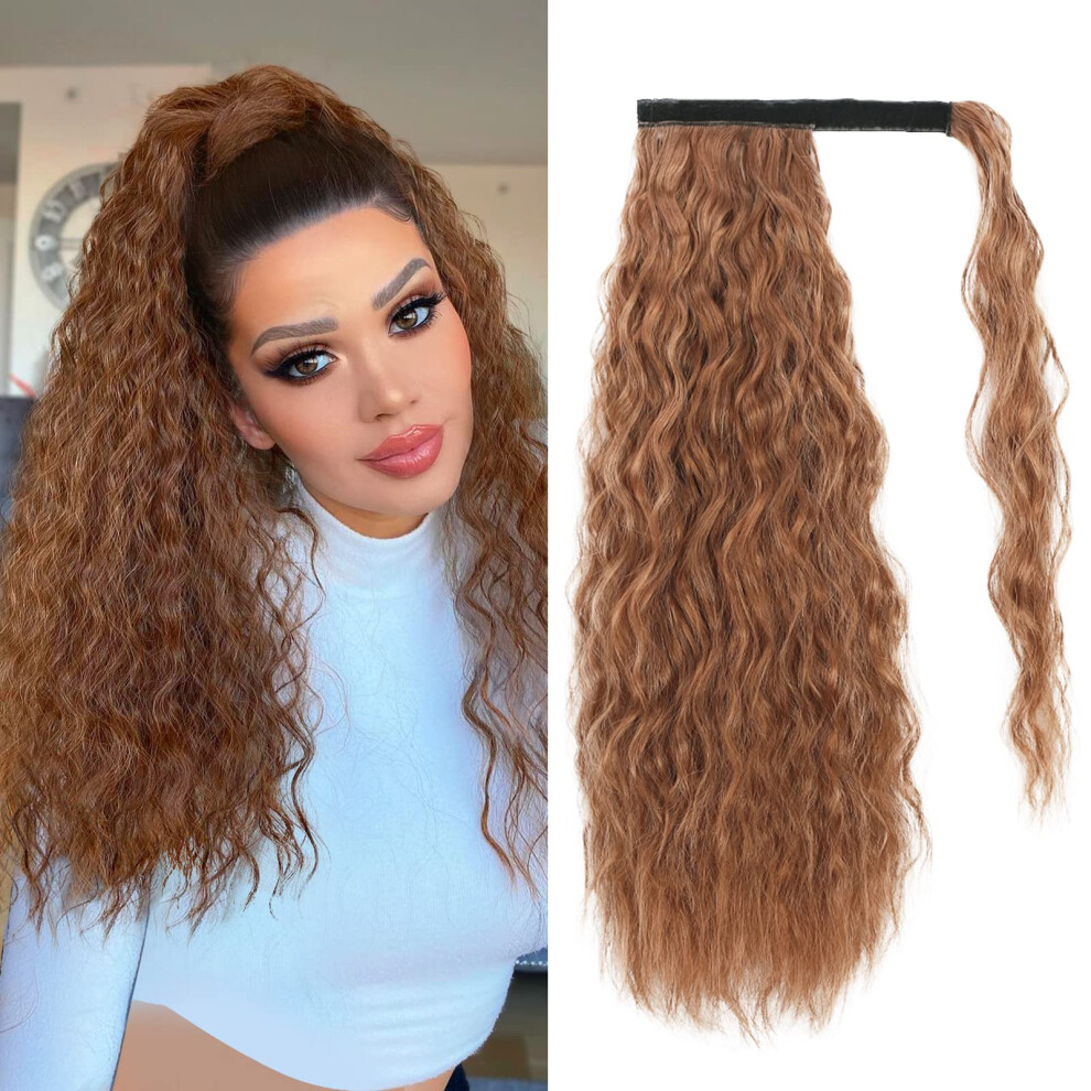 Unisex Red Curly Ponytail Extension Auburn Long Synthetic Hairpiece With Natural Texture And Easy Wraparound