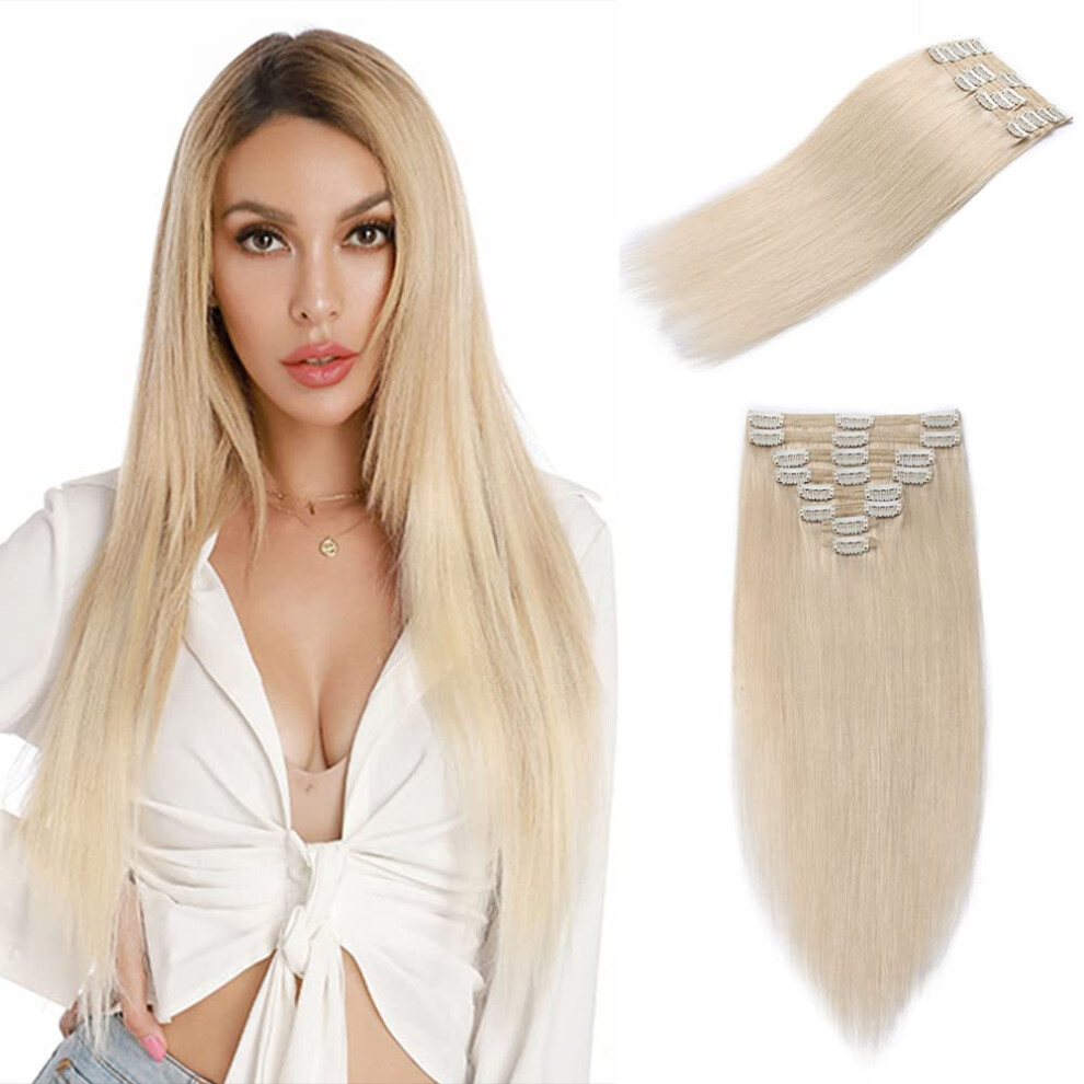 Unisex Silver Platinum Blonde Clip In Hair Extensions 10 Inch Remy Human Hair Double Weft Straight For Instant Volume