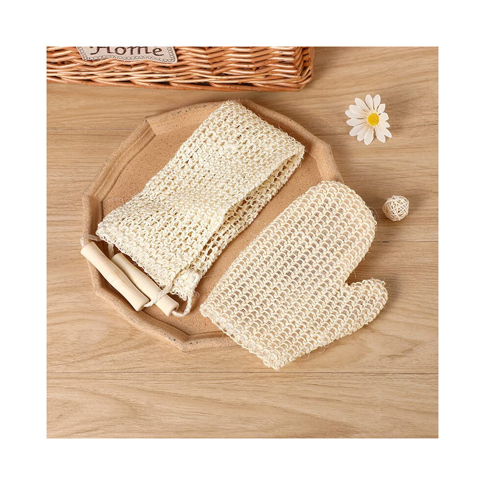2 Pack Natural Sisal Exfoliating Gloves Mitts for Deep Shower Scrub and Secure Grip Massage