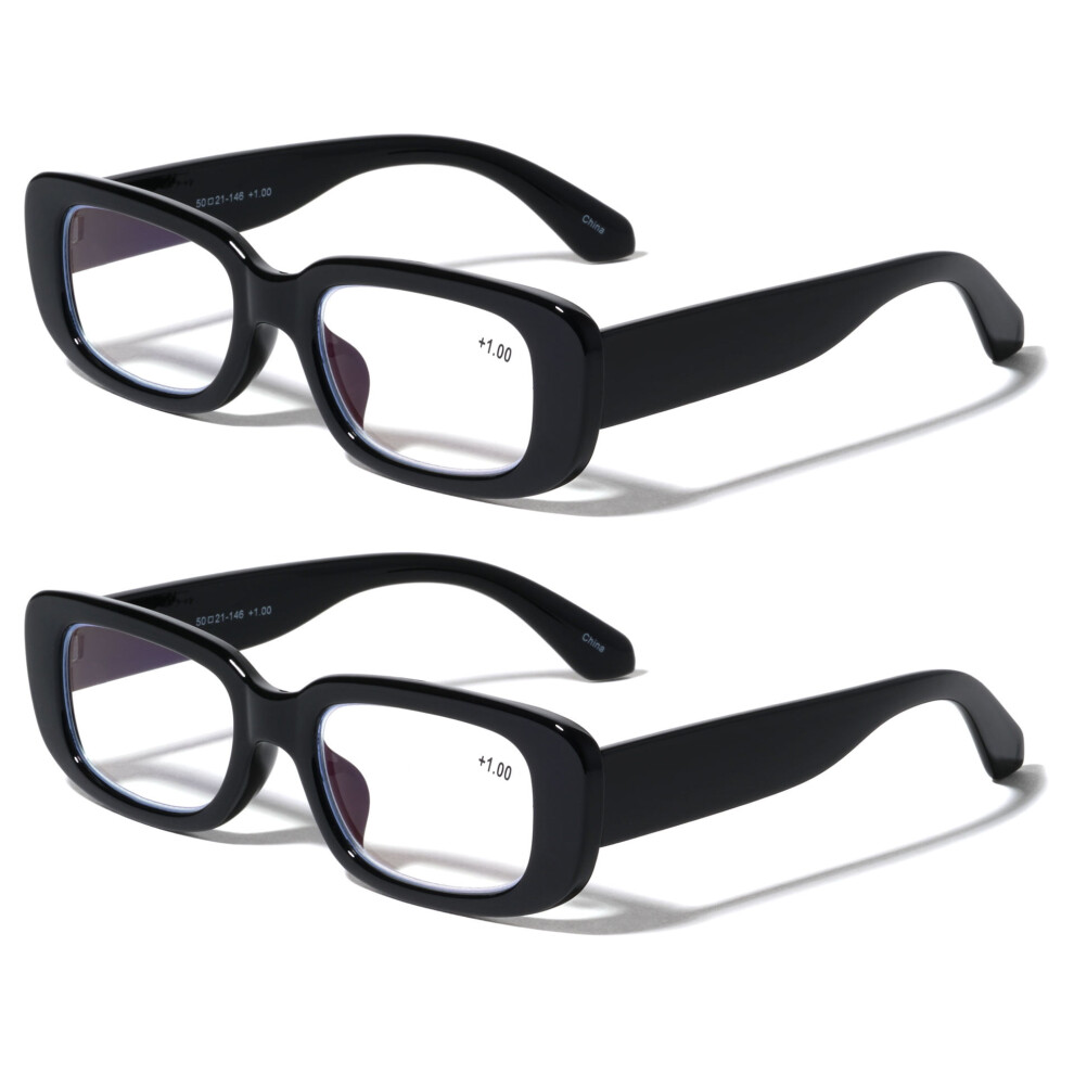 2 Pairs Women Rectangular Blue Light Blocking Reading Glasses Retro Bold Clear Lens Reader +2.75