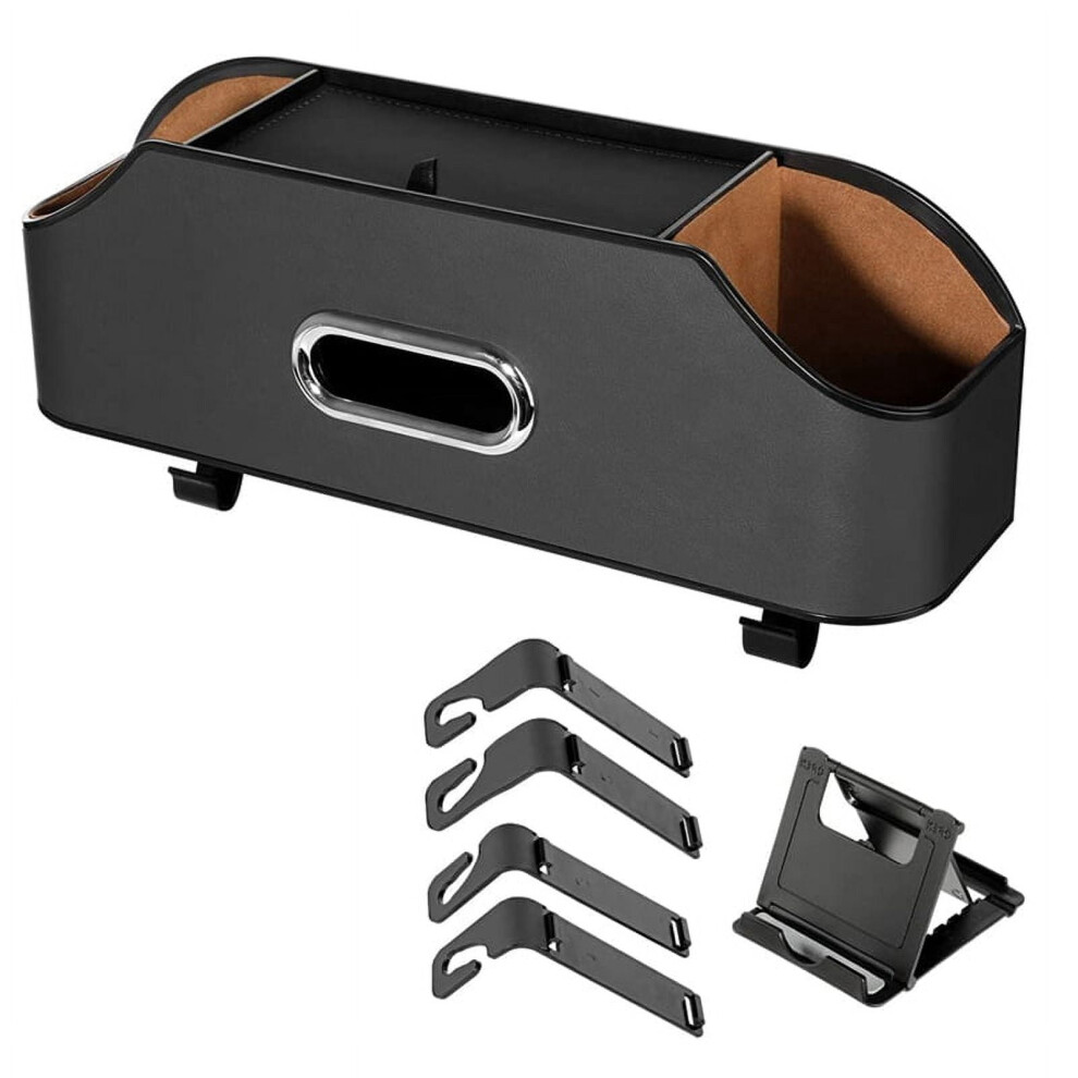 Car Headrest Backseat Organizer With 2 Drink Cup Holder, Cell Phone Holders, Hooks And Tissue Box Accessories - Black 9071309721386