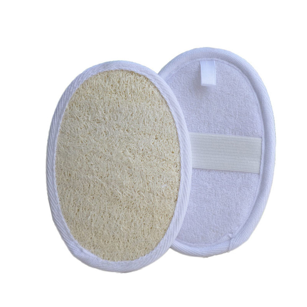 Loofah Sponge 2 Pack with Elastic Strap and Terry Back, Gentle Skin Exfoliating Shower Scrubber