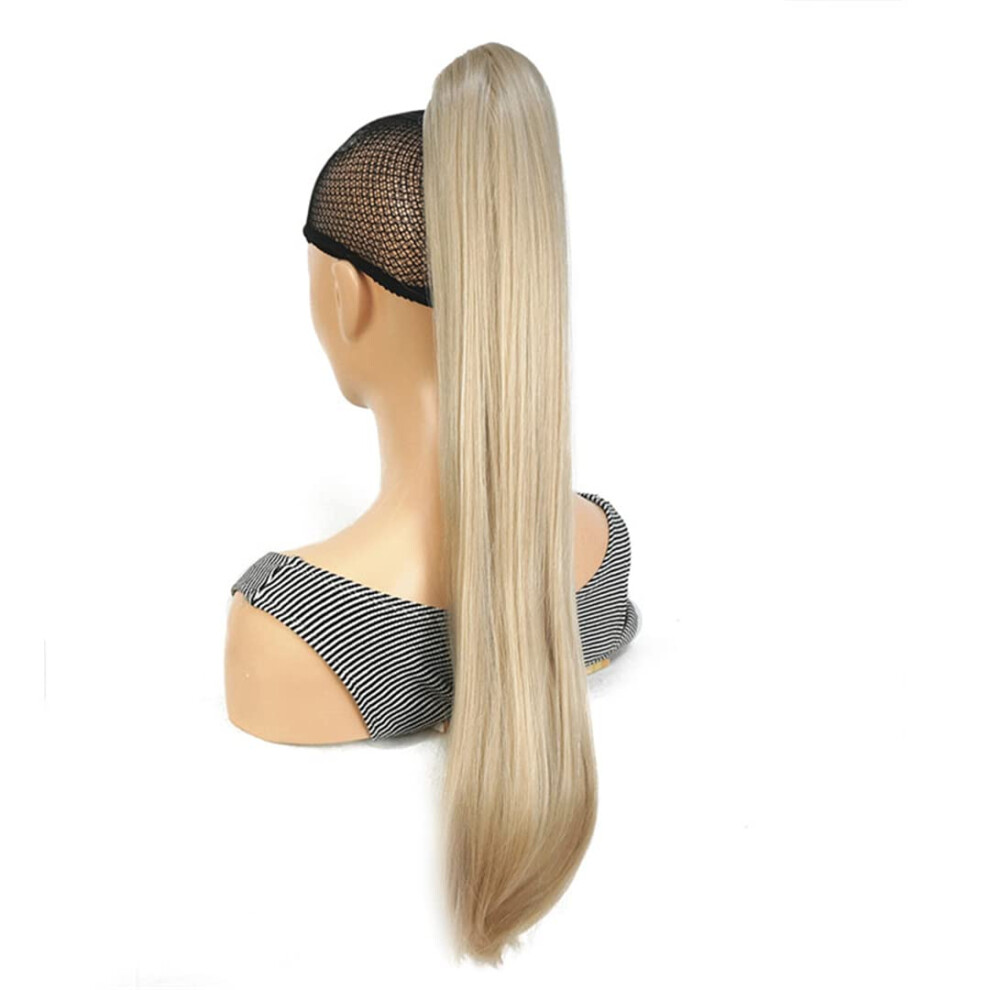 28 Inch Straight Clip In Ponytail Hair Extension, Long Synthetic Wrap Around Hairpiece Color 26