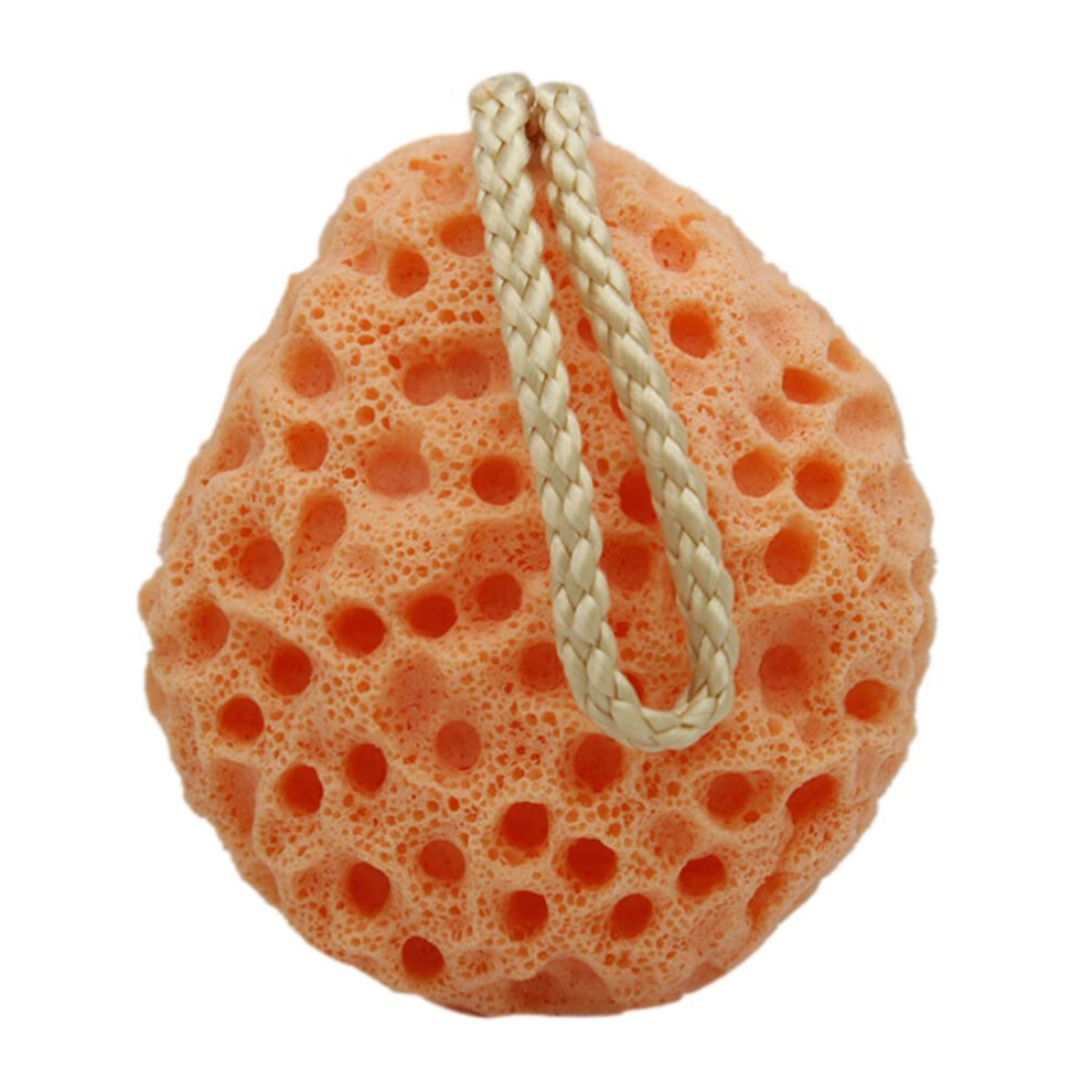 Orange Body Exfoliating Sponge With Dual Texture For Shower And Spa, Hydrophilic Scrub Puff