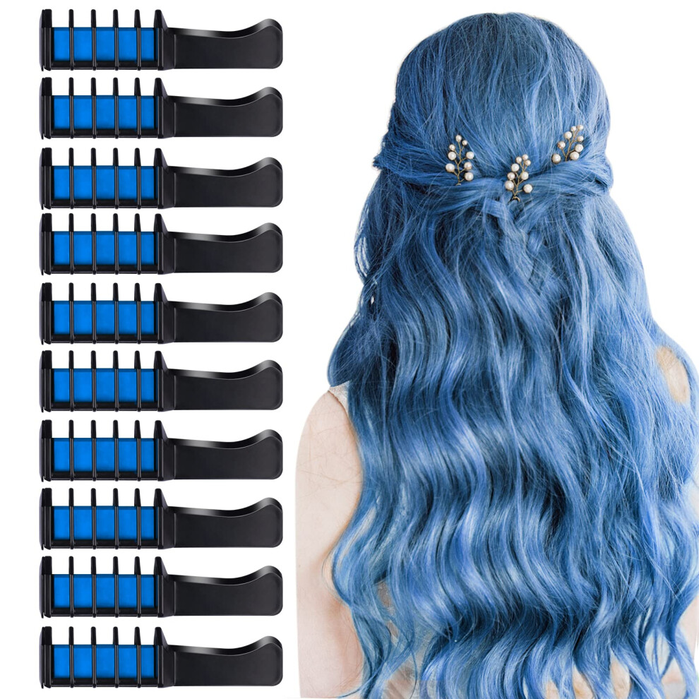 Unisex Blue Hair Chalk Comb Temporary Washable Color For Kids Nontoxic Quick Party Styling 10Pcs
