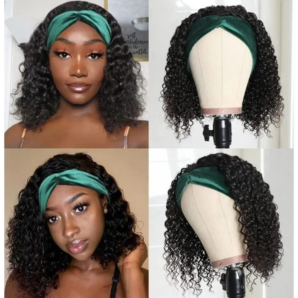 Unisex Headband Wig Human Hair Water Wave Curly Brazilian Glueless Natural Volume Look
