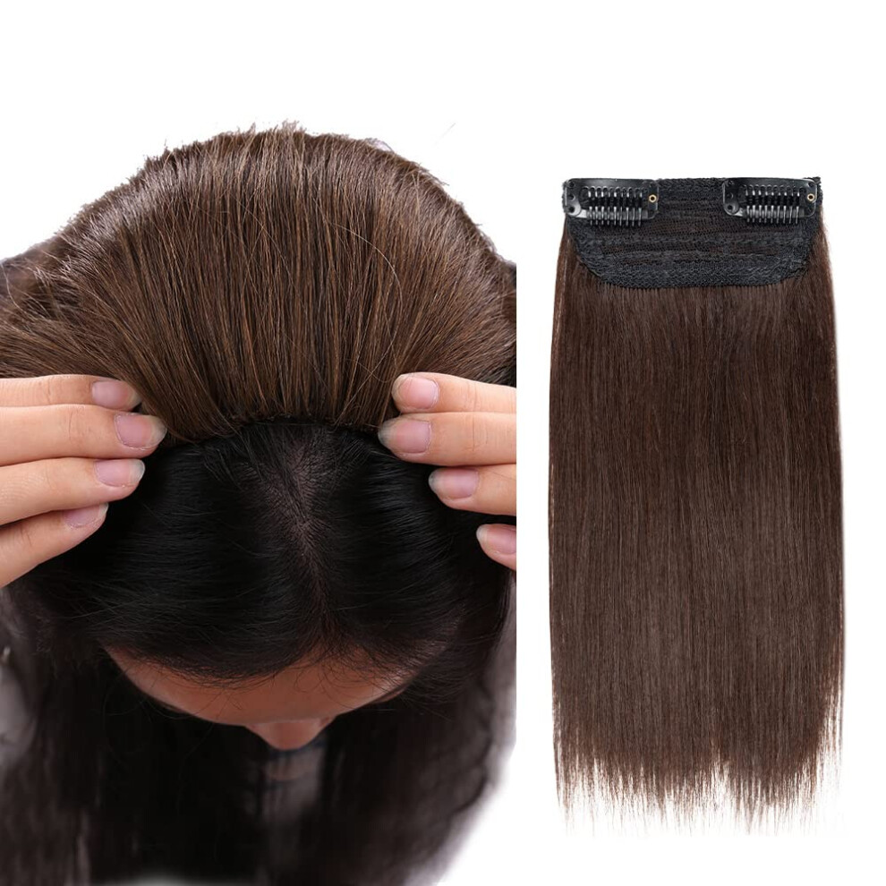 Unisex Black Human Hair Clip In Extensions 12 Inch Jet Hair Topper For Thinning Hair With Instant Volume Boost