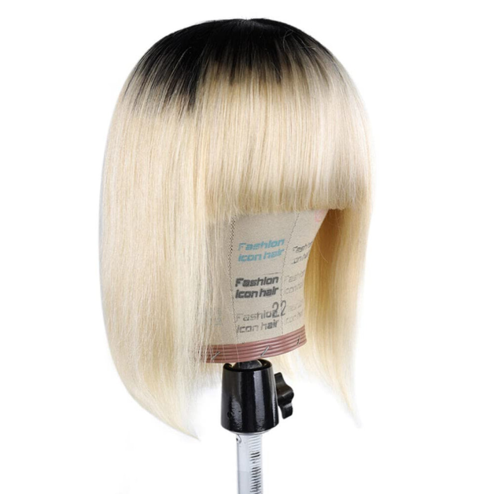 Unisex Purple Headband Wig Ombre Bob With Bangs Blonde 10In Synthetic Glue Beginnerfriendly
