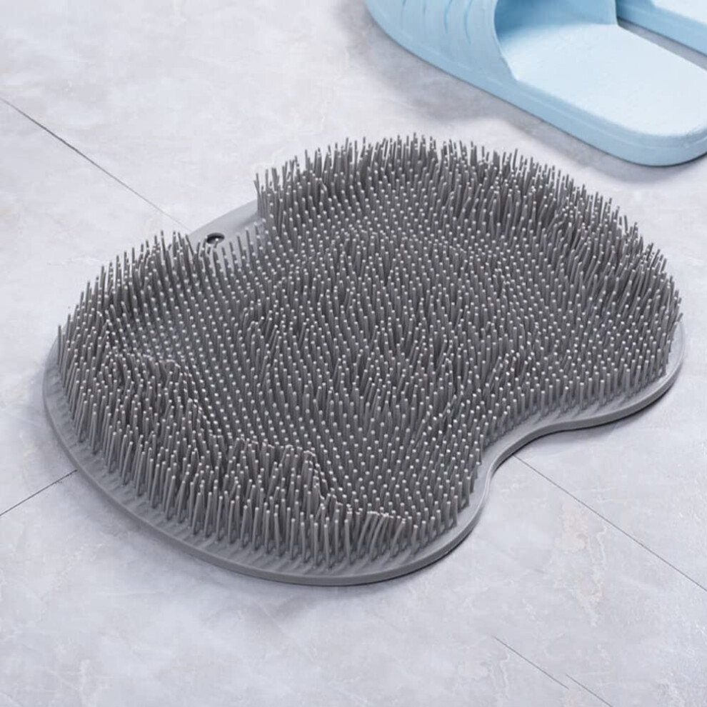 Gray Back And Foot Scrubber With Suction Cups, Shower Exfoliating Mat For Massage And Deep Clean,