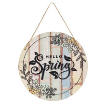 Linjieee Spring Garden Wooden Hanging Sign, Hello Spring Round Welcome Door Sign, Compatible with Home Decor, for Indoor Outdoor Living Room Wall