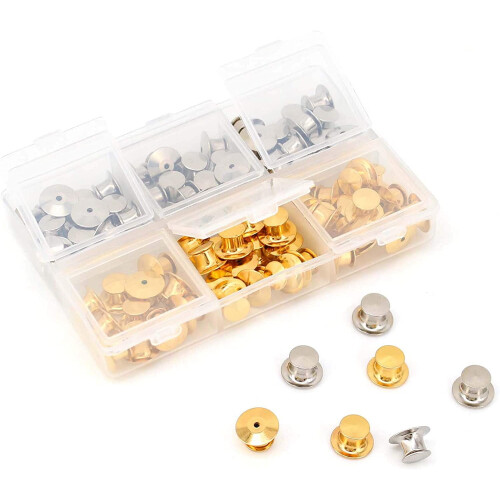 80 PCS Metal Locking Pin Backs, Gold 40 + Silver 40, with Storage Case, Small & Sturdy