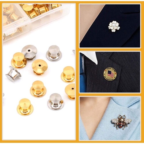 80 PCS Metal Locking Pin Backs, Gold 40 + Silver 40, with Storage Case, Small & Sturdy 2