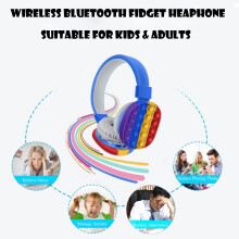 Fidget Wireless Bluetooth Headphone Toy for Kids and Adults, Pop Bubble On-Ear Headset in Rainbow Colors (Cyan-Cat)