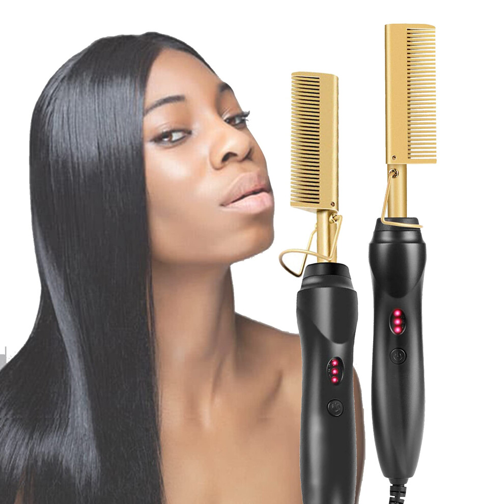 Hot Comb Hair Straightener Brush for African American Hair with Fast Heat Up and Adjustable Settings