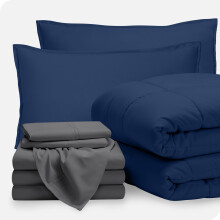 Bare Home 8-Piece Bed-in-a-Bag - Split Queen, Dark Blue with Gray Sheet Set