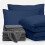 Bare Home 8-Piece Bed-in-a-Bag - Split Queen, Dark Blue with Gray Sheet Set 1
