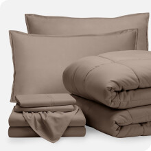 Bare Home 7-Piece Bed-in-a-Bag - Full XL, Taupe with Taupe Sheet Set