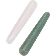 2 Stück Kristallmassagestäbe aus natürlichem Rosenquarz/grünem Aventurin, Kristallmassagestäbe, Gua Sha-Massagestein