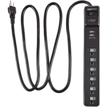 Stiall Cumhachta Cosanta Borrtha 6 Asraon le 2 Chalafort USB - 1000Joule, Dubh