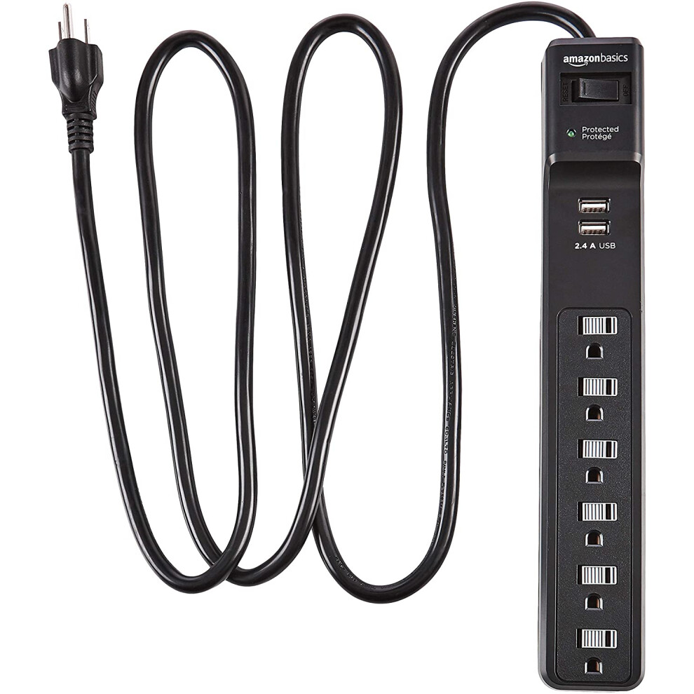 6-Outlet Surge Protector Power Strip With 2 Usb Ports - 1000 Joule, Black 9433291488058