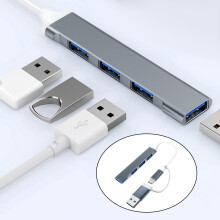 Viflosae Mini Hub USB 3.0 a 4 porte, hub dati portatile ultra sottile, splitter USB in alluminio compatibile con hub 2.0